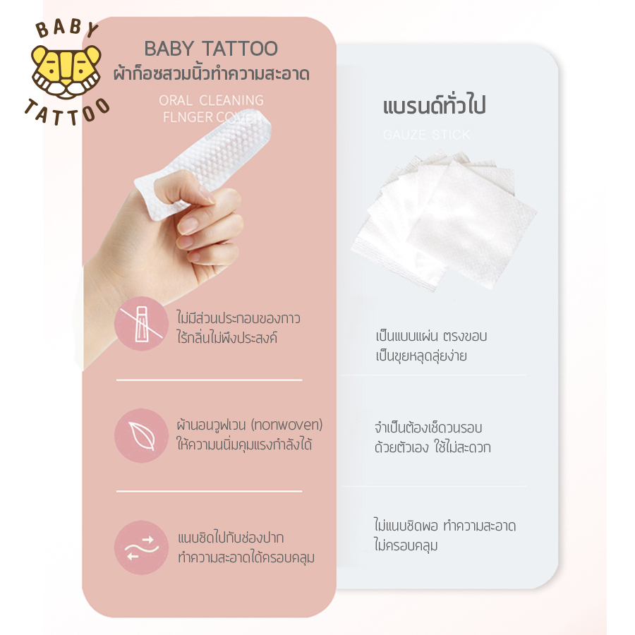 ผ้าก็อซแบบสวมนิ้ว BABY TATTOO สำหรับเด็ก 0-8 เดือนขึ้นไป 3 กล่อง_2