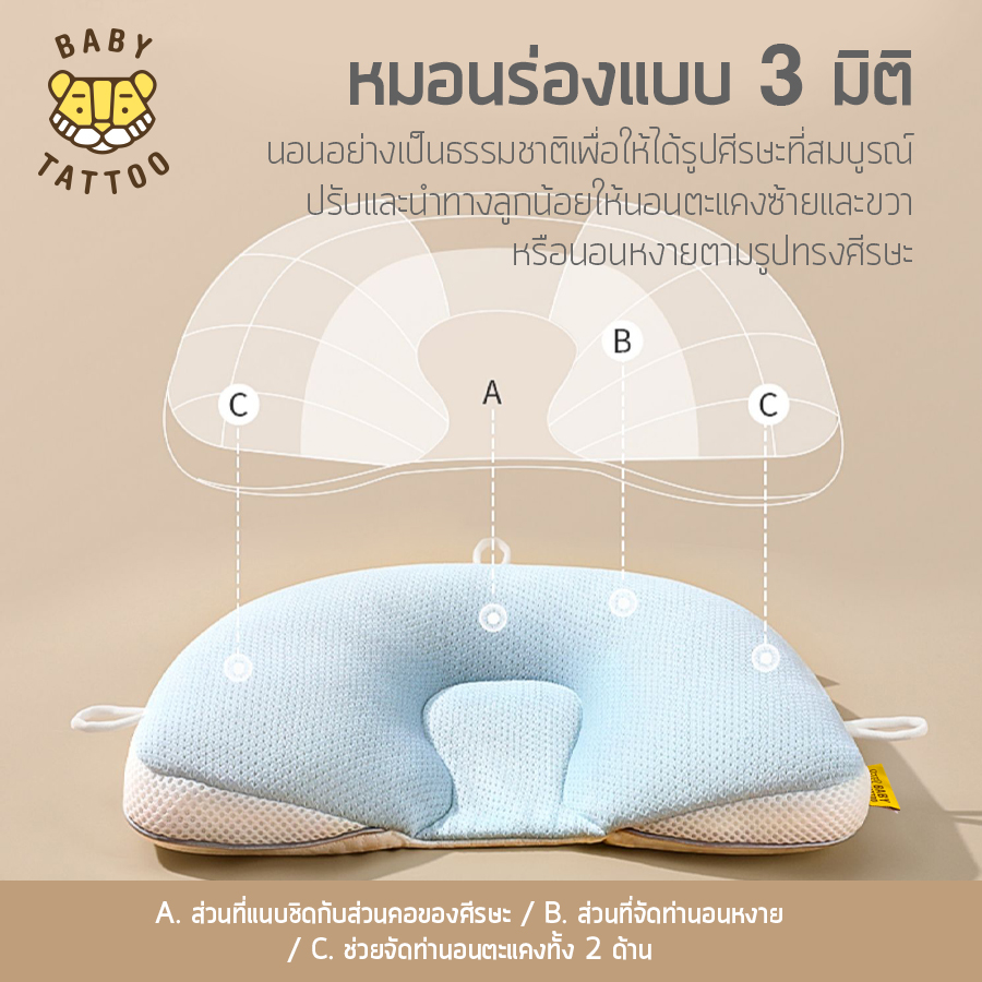หมอนรองศีรษะทารก ปรับรูปทรงได้ 3 ด้าน BABY TATTOO สีฟ้า_2