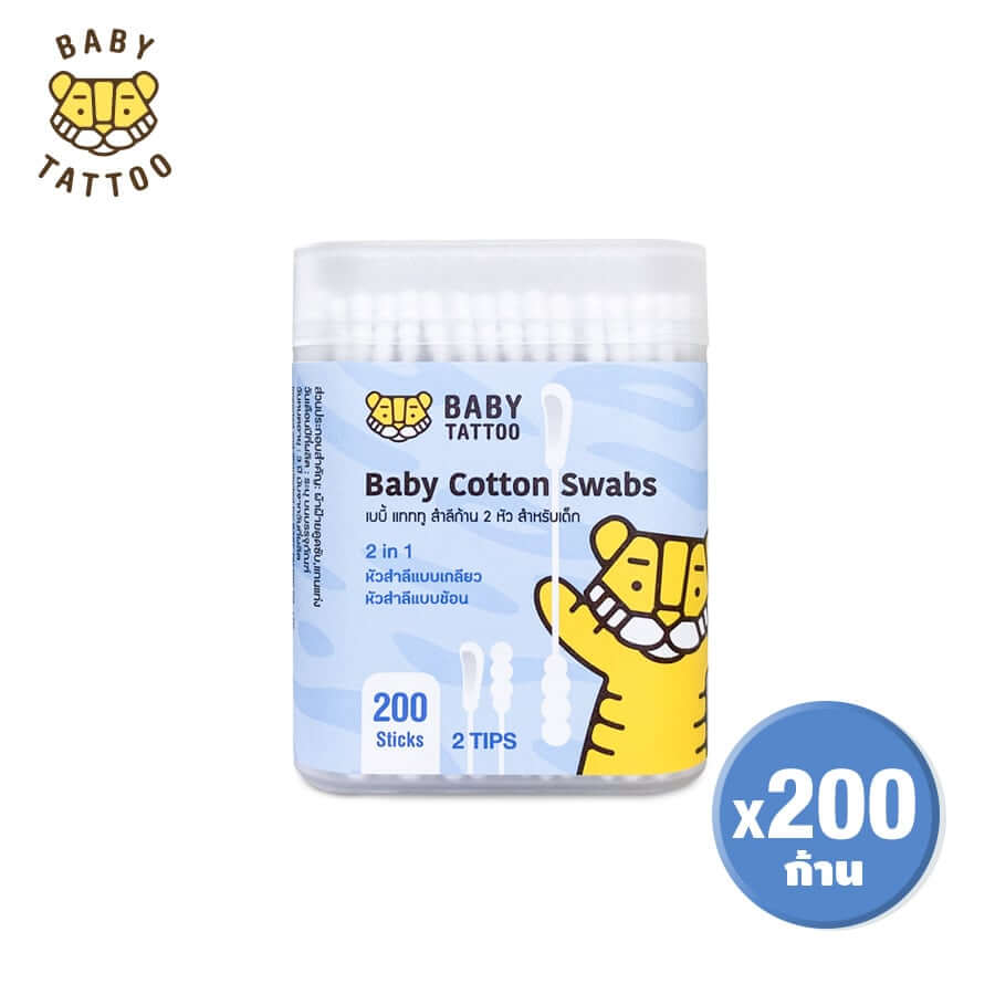 สำลีก้านสำหรับเด็ก BABY TATTOO หัวช้อนและหัวเกลียว 1 กล่อง
