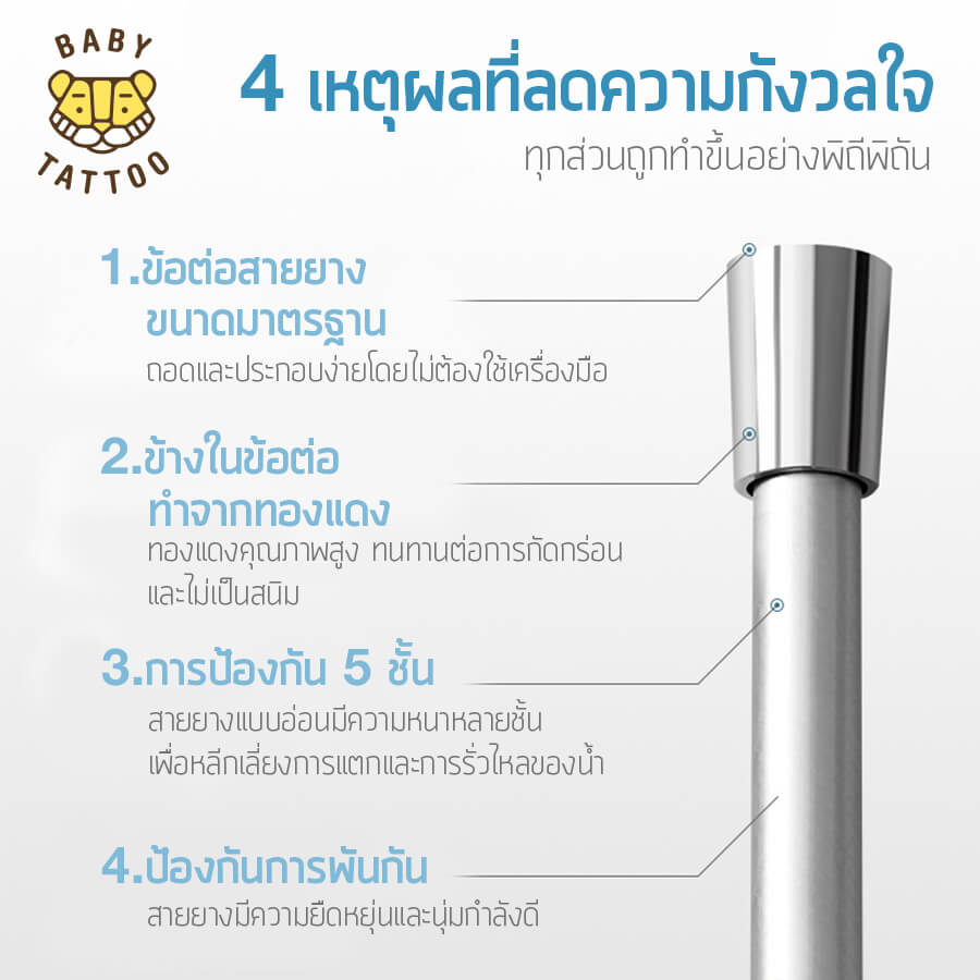 สายฝักบัวอาบน้ำ BABY TATTOO PVC แบบอ่อน (ยาว 1.5 M)