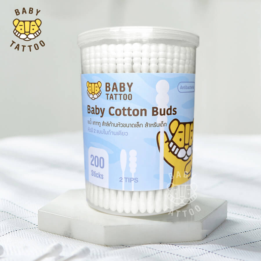 สำลีก้านสำหรับเด็ก BABY TATTOO ชนิดหัวเล็ก 3 กล่อง