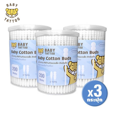 สำลีก้านสำหรับเด็ก BABY TATTOO ชนิดหัวเล็ก 3 กล่อง_0
