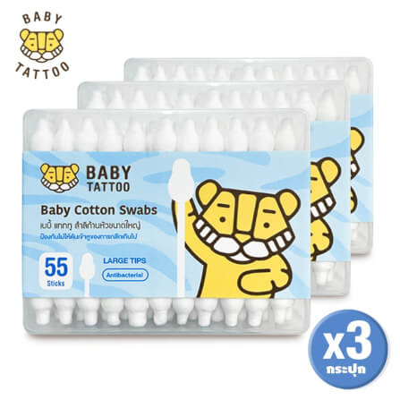 สำลีก้านสำหรับเด็ก BABY TATTOO ชนิดหัวใหญ่ 3 กล่อง_0