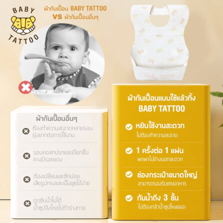 BABY TATTOO ผ้ากันเปื้อนเด็กใช้แล้วทิ้ง กันน้ำ ช่องกระเป๋าขนาดใหญ่ (1 กล่อง 20 ชิ้น) _1