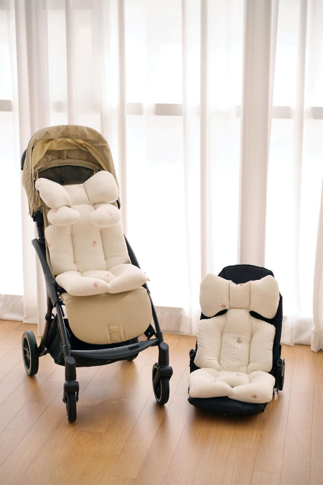 เบาะรองรถเข็น คาร์ซีท ARIBEBE ผ้าฝ้าย ลายปักหมี