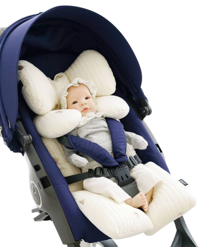 เบาะรองรถเข็น คาร์ซีท ARIBEBE ผ้าฝ้าย ลายปักหมี