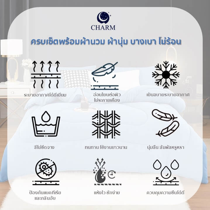 ชุดผ้าปูที่นอน + ผ้านวม 5ฟุต CHARM รุ่น CLASSIC ผ้าไมโครเท็กซ์_3
