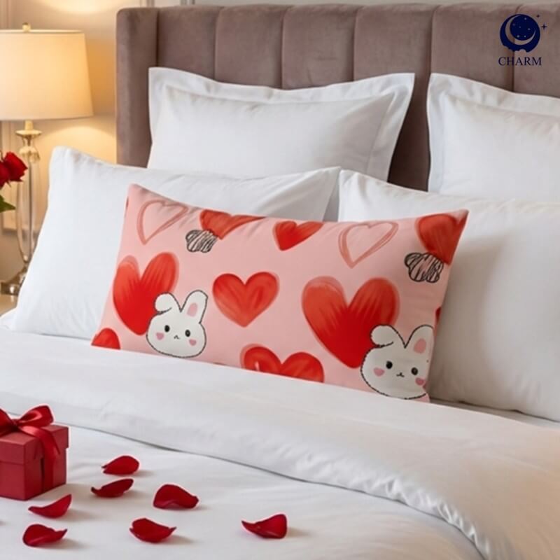 หมอนอิง CHARM รุ่น VALENTINE RABBIT ขนาด 17 X 27 นิ้ว ลายกระต่ายหัวใจ
