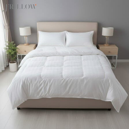 ชุดผ้าปูที่นอน.5 ฟุต FRILLOW HOTEL COLLECTION ผ้า COTTON SILK 250TC สีขาวลายริ้ว พร้อมผ้าห่ม_0