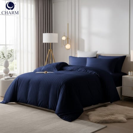 ชุดเครื่องนอน 5 ฟุต 6 ชิ้น CHARM ผ้าซาตินลายริ้ว สีกรม_10