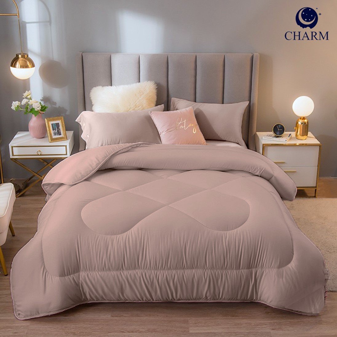 CHARM CLASSIC ชุดผ้าปูที่นอนพร้อมนวม 6 ฟุต 6 ชิ้น สี BLUSH NUDE_0