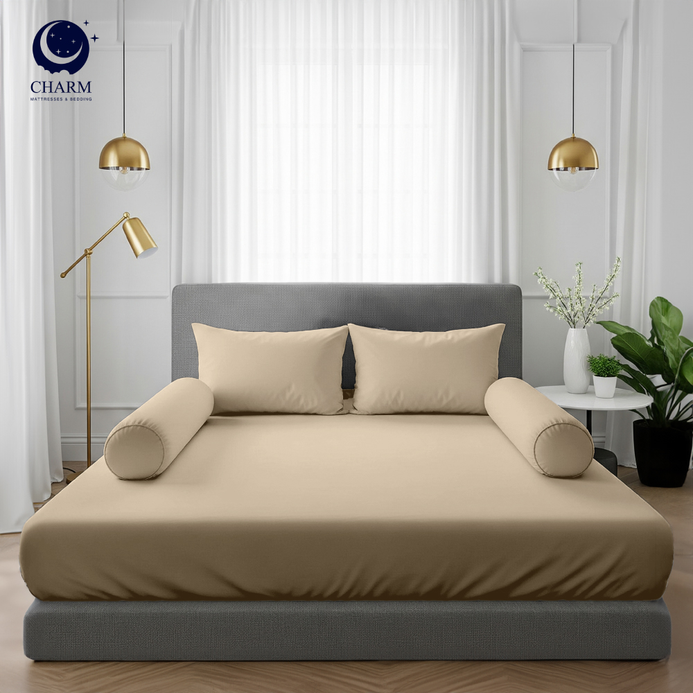 ชุดผ้าปูที่นอน 6ฟุต 5 ชิ้น CHARM รุ่น คลาสสิค BUSHY BEIGE ไม่รวมผ้านวมZ_0