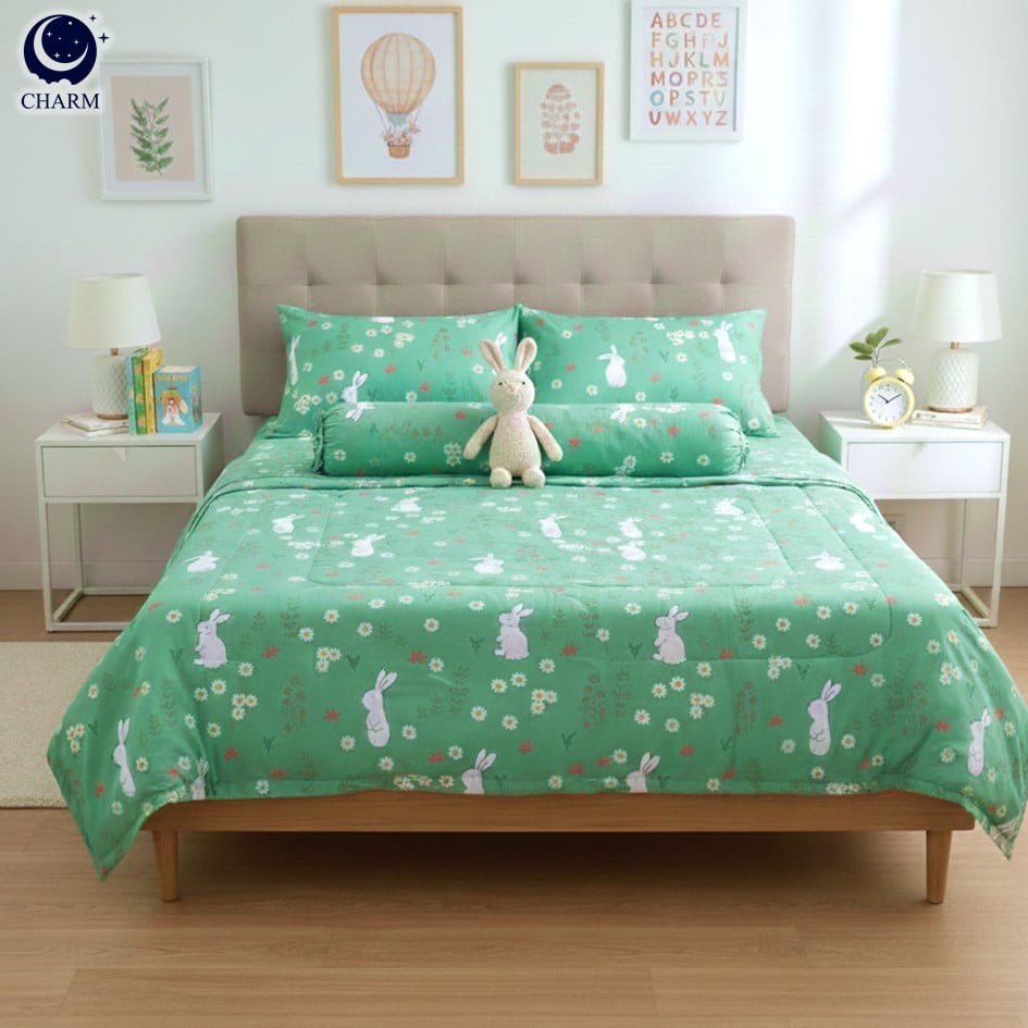 ชุดผ้าปูที่นอน 5 ฟุต 6 ชิ้น CHARM สี COZY RABBIT คอลเลคชั่น DREAMY_0