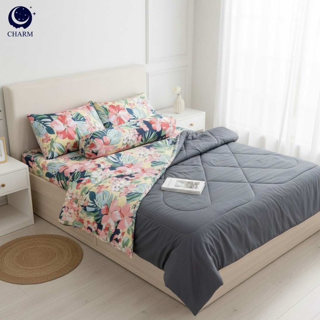 ชุดผ้าปูที่นอน 5 ฟุต 6 ชิ้น CHARM สี FLORAL TWO TONE คอลเลคชั่น CLASSIC_0