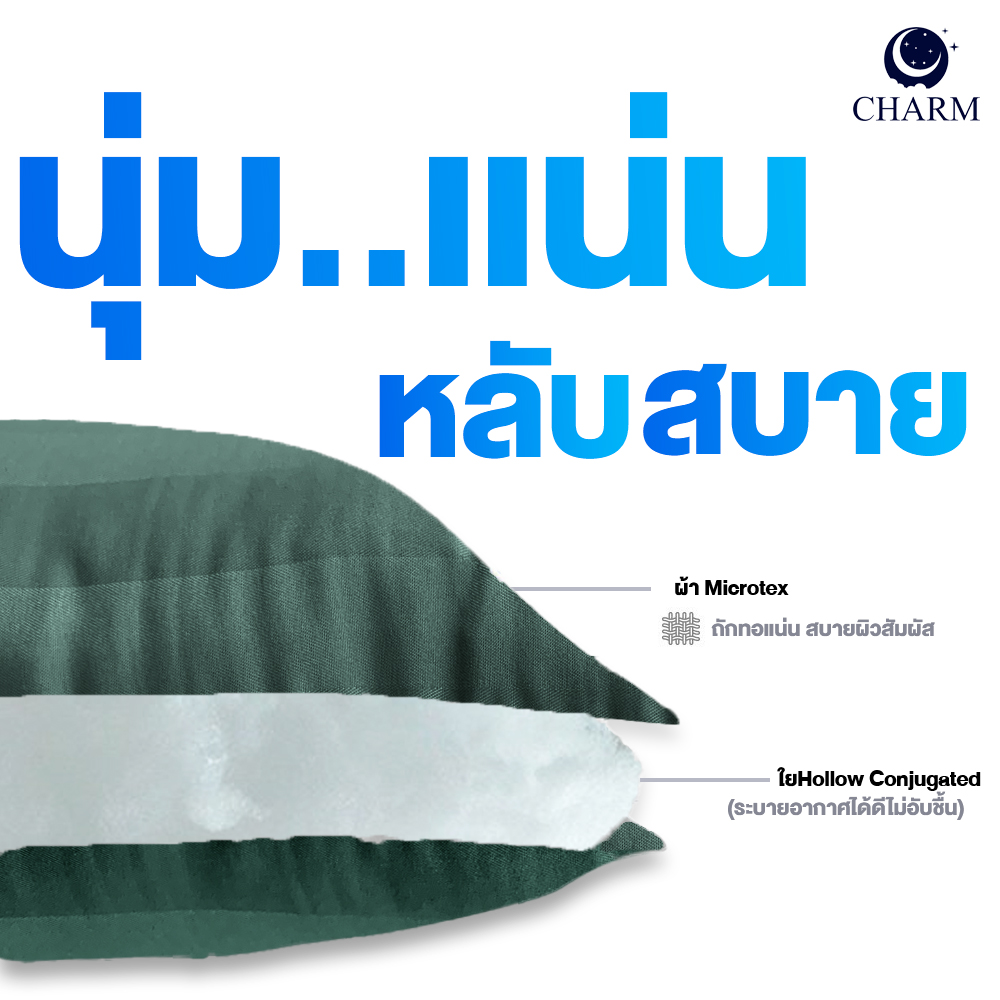 หมอนหนุนใย HOLLOW CONJUGATED FIBER CHARM รุ่น COMFORT แพ็คเดี่ยว สี น้ำตาลเข้ม GREEN ขนาด 17X27 นิ้ว_1