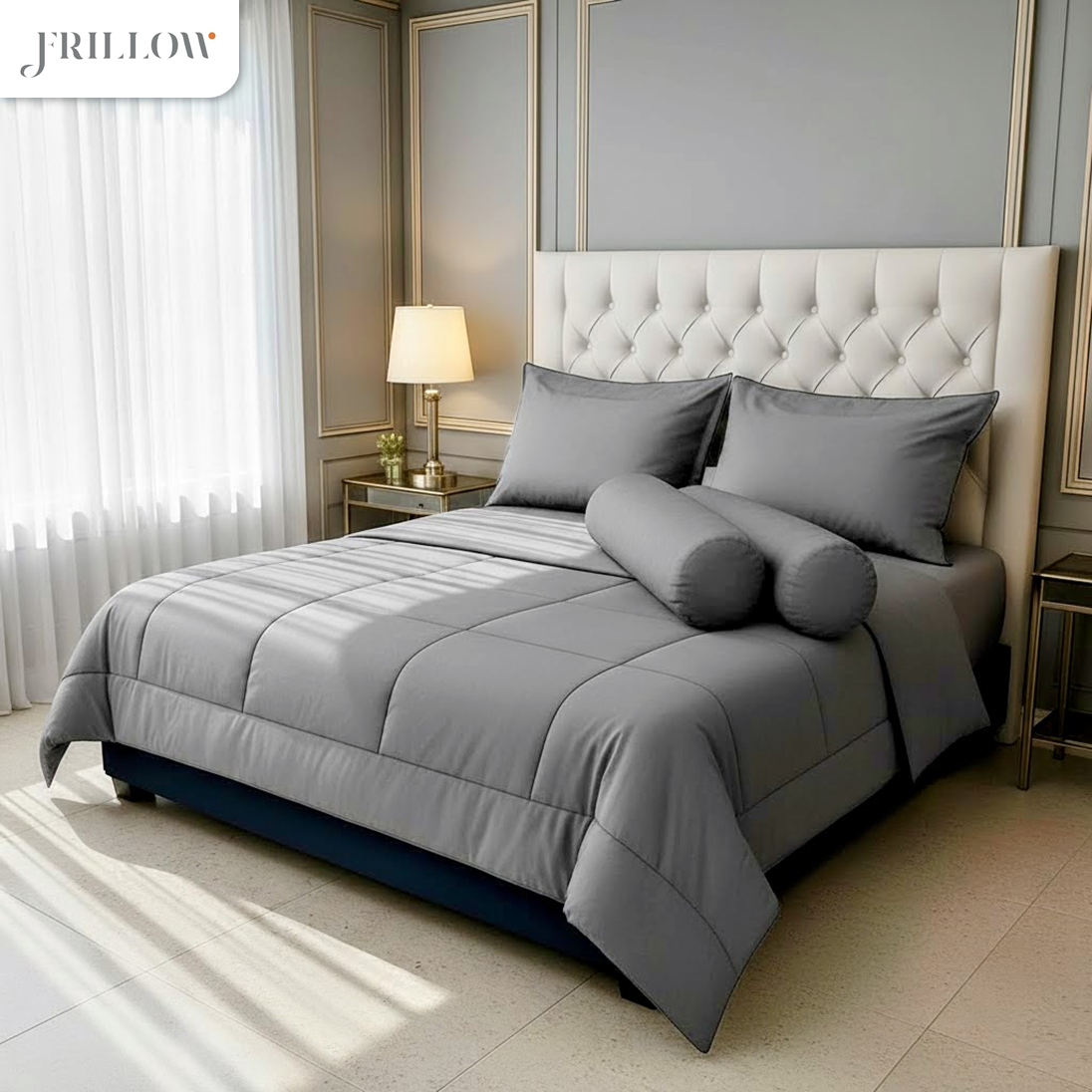 ชุดผ้าปูที่นอน 3.5ฟุต 4 ชิ้น FRILLOW 720TC COTTON SILK สี  SLIVER GREY_1