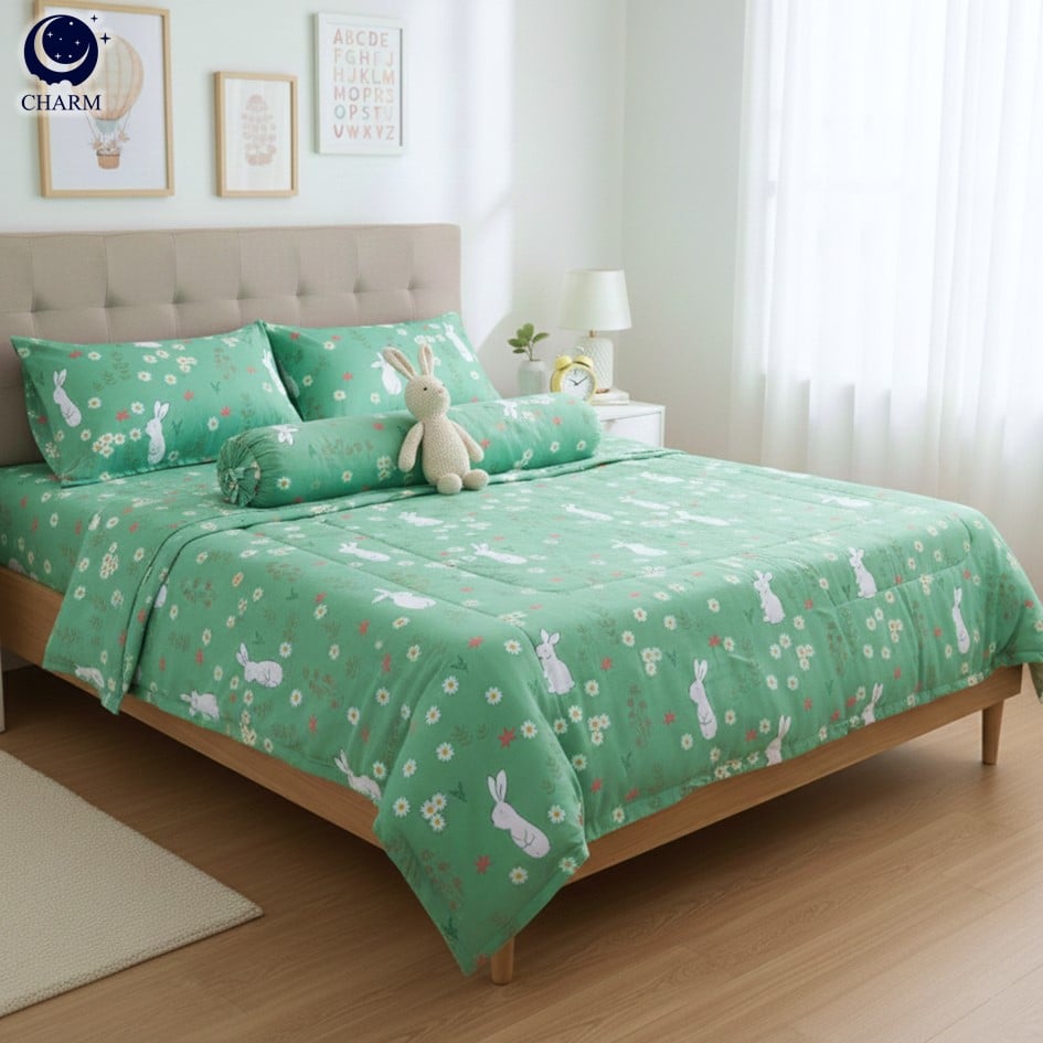 ชุดผ้าปูที่นอน 5 ฟุต 6 ชิ้น CHARM สี COZY RABBIT คอลเลคชั่น DREAMY_1