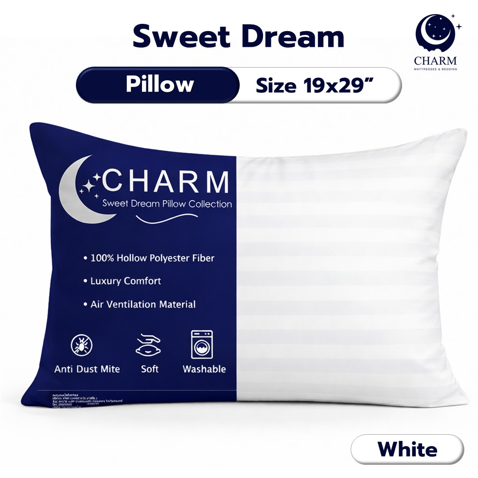 หมอนหนุน CHARM SWEET DREAM ซื้อ 1 แถม 1 หมอนนุ่มเด้ง สไตล์โรงแรม 19X29 นิ้ว 1,000 กรัม สี WHITE_1