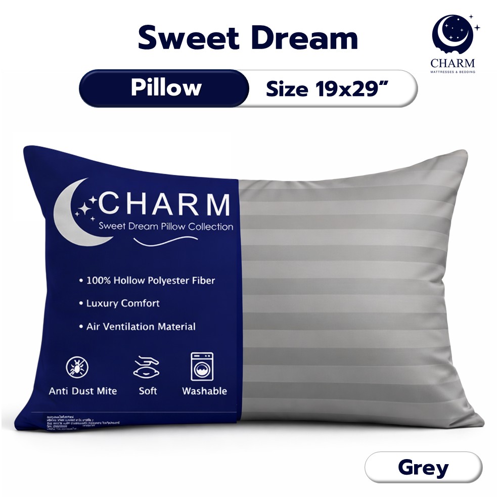 หมอนหนุน CHARM SWEET DREAM ซื้อ 1 แถม 1 หมอนนุ่มเด้ง สไตล์โรงแรม 19X29 นิ้ว 1,000 กรัม สี GREY_1
