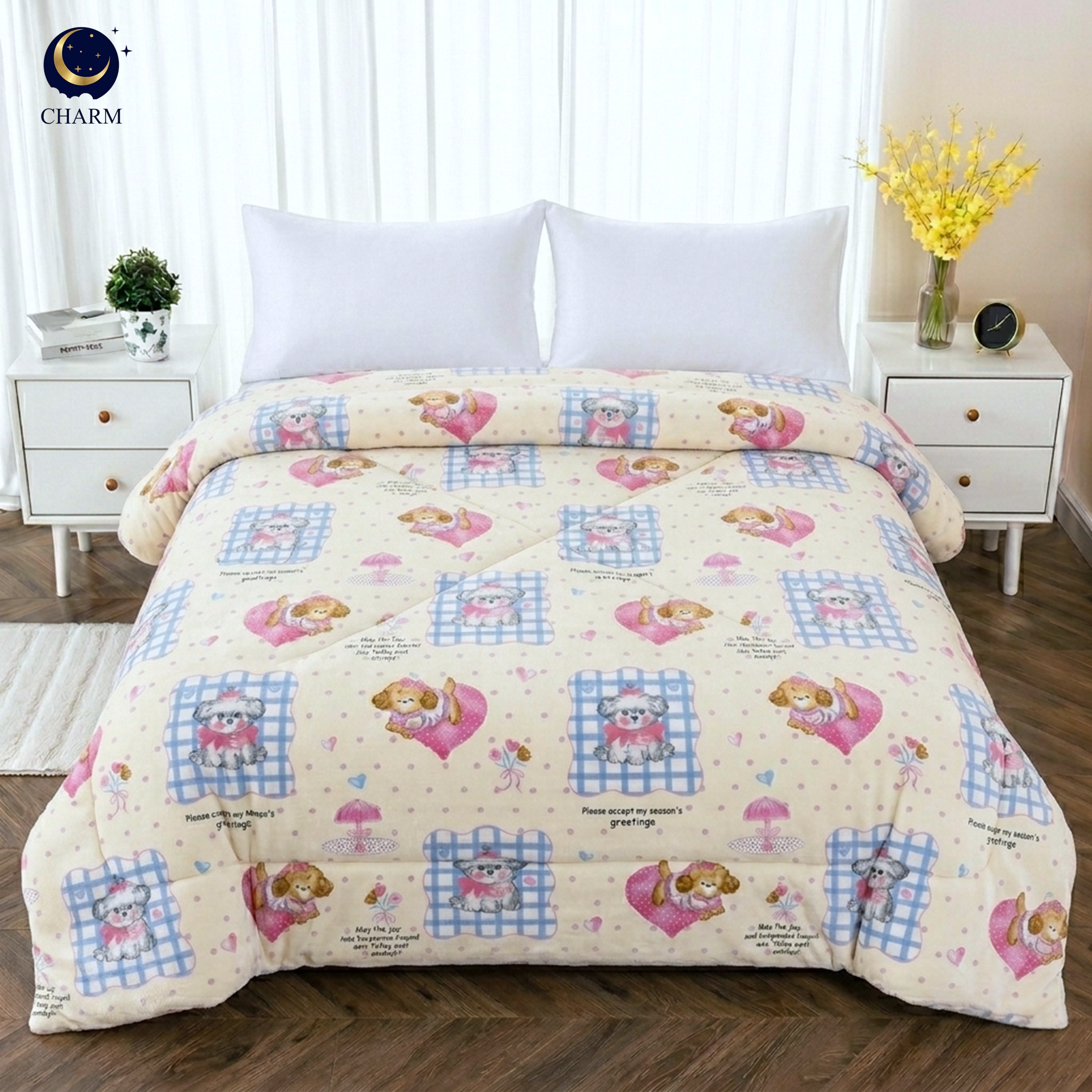 ผ้าห่มนวม CHARM คอลเลคชั่น DREAMY 6 FT SIZE 190×228 ซม. ลาย PUPPY LOVE_1