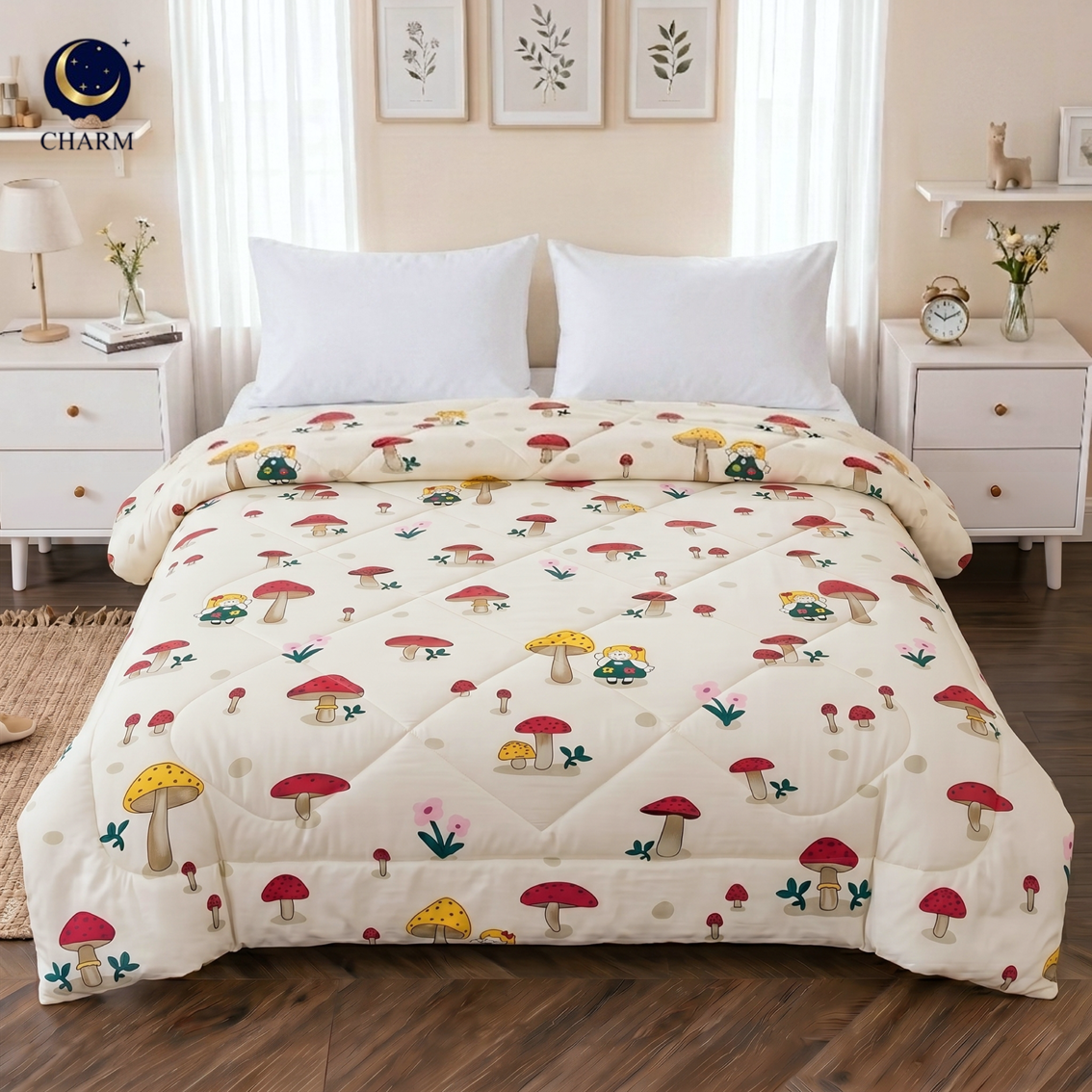 ผ้าห่มนวม CHARM คอลเลคชั่น DREAMY 5 FT SIZE 160×210 ซม. ลาย LUMI MUSHROOM_1