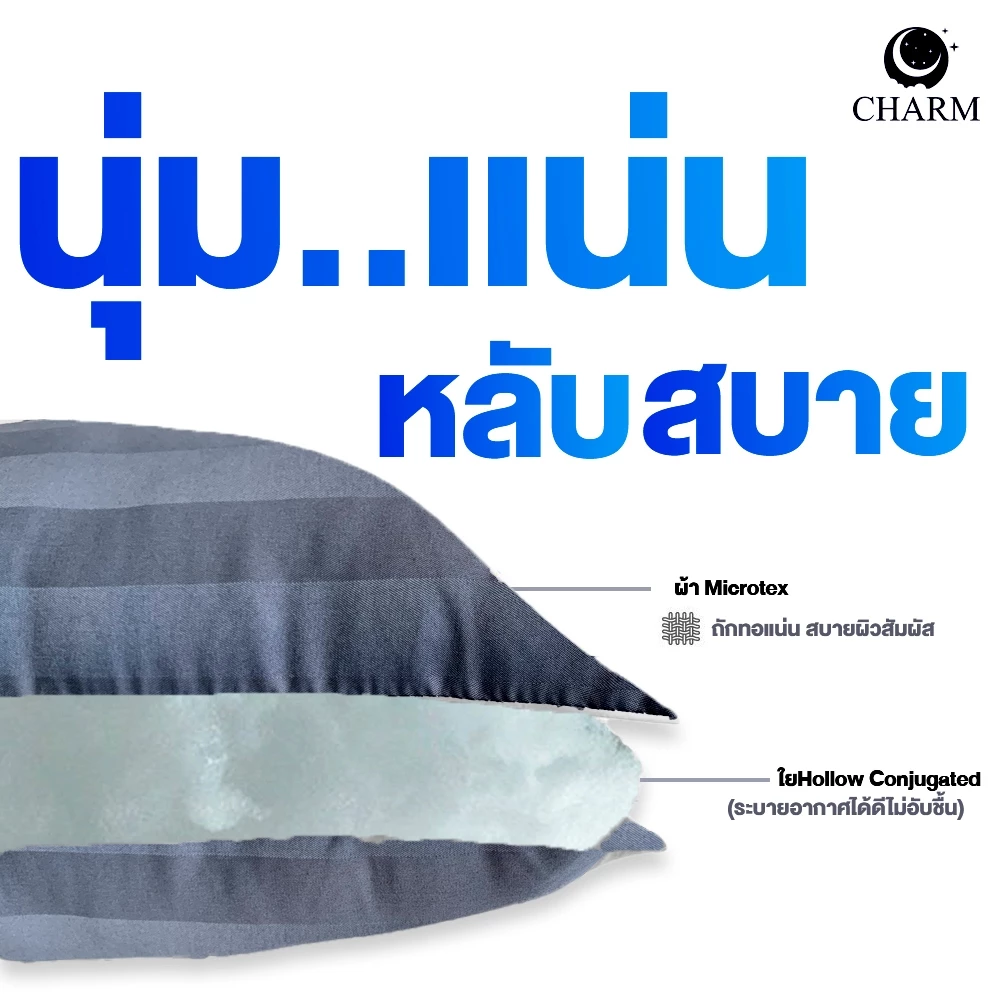 CHARM หมอนหนุน รุ่น COMFORT แพ็คคู่ ขนาด 17 X 27 นิ้ว STEEL BLUE_2