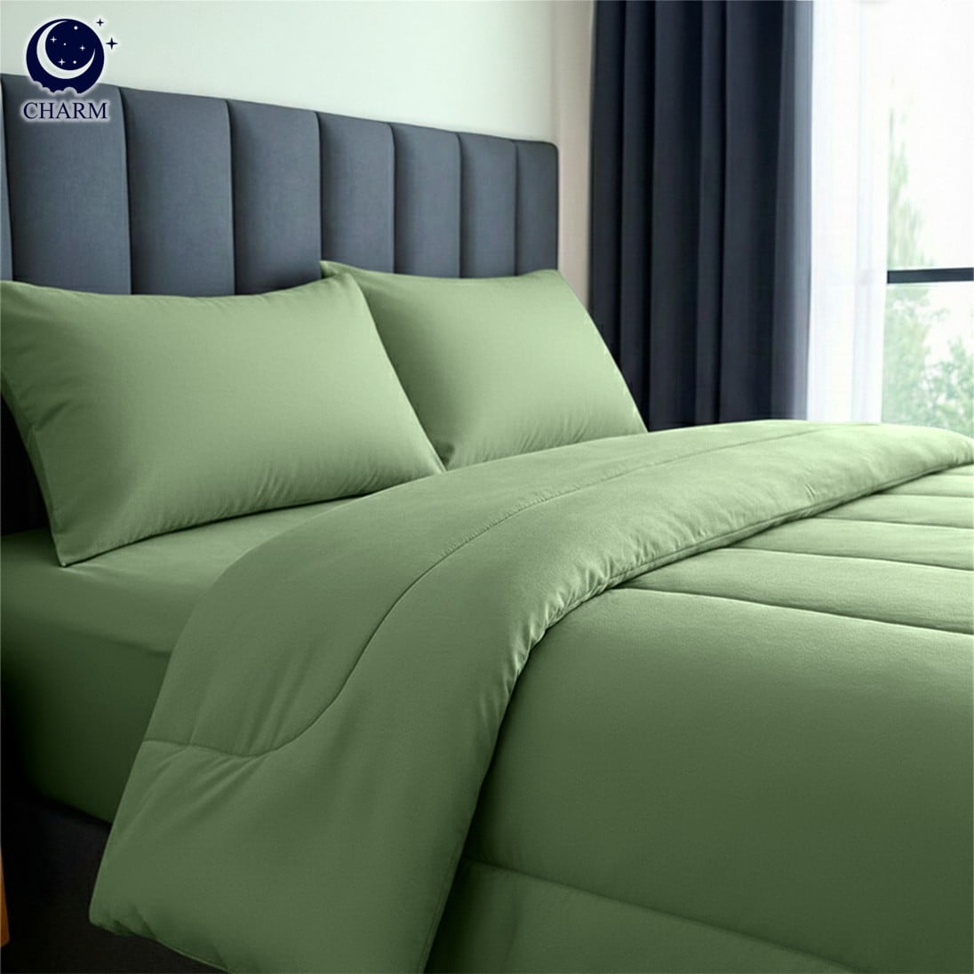 ชุดผ้าปูที่นอน 5 ฟุต 6 ชิ้น CHARM สี SAGE GREEN คอลเลคชั่น CLASSIC_2