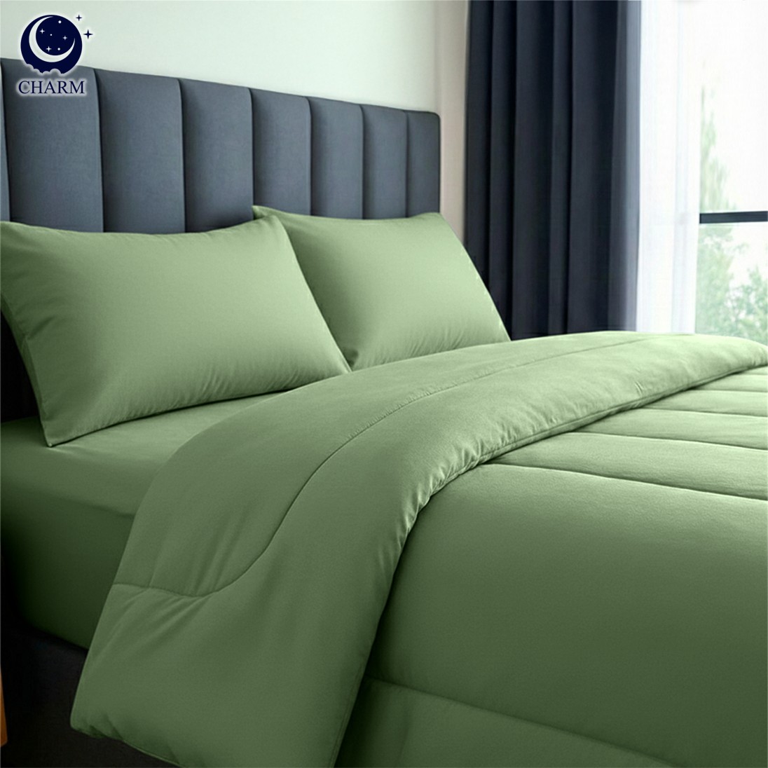 ชุดผ้าปูที่นอน 6 ฟุต 6 ชิ้น CHARM สี SAGE GREEN คอลเลคชั่น CLASSIC_2