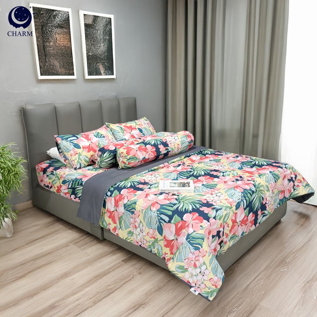 ชุดผ้าปูที่นอน 5 ฟุต 6 ชิ้น CHARM สี FLORAL TWO TONE คอลเลคชั่น CLASSIC_2
