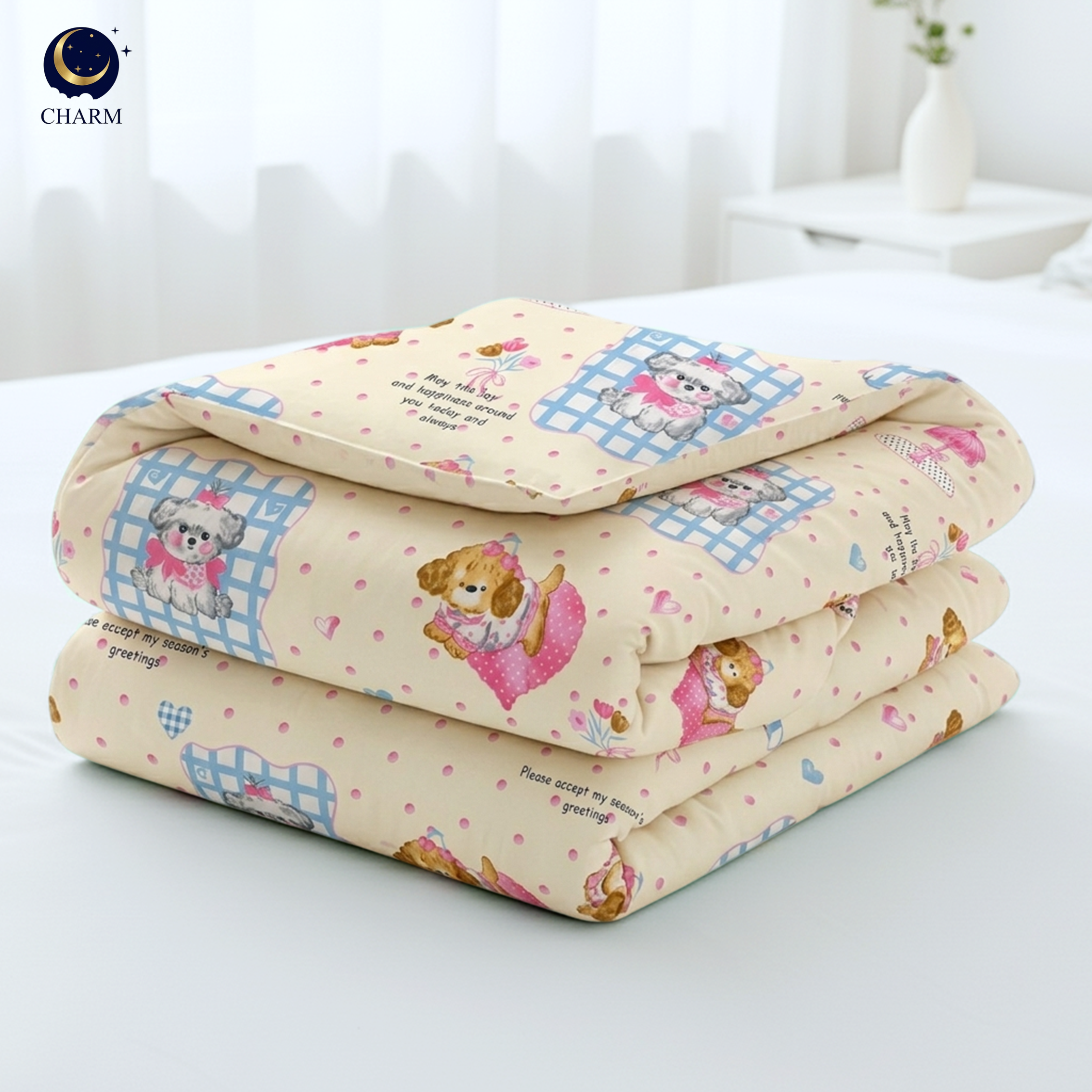 ผ้าห่มนวม CHARM คอลเลคชั่น DREAMY 6 FT SIZE 190×228 ซม. ลาย PUPPY LOVE_2