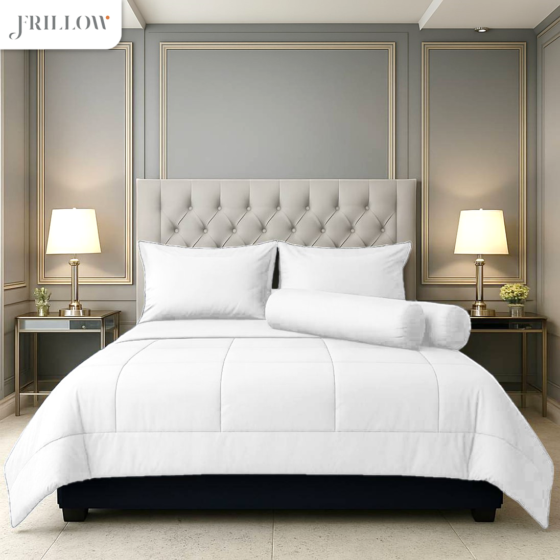 ชุดผ้าปูที่นอน 5ฟุต 6 ชิ้น FRILLOW 720TC COTTON SILK สี  ขาวนวล_3