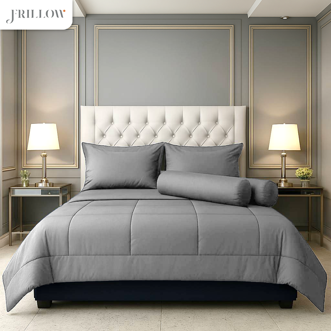 ชุดผ้าปูที่นอน 6ฟุต 6 ชิ้น FRILLOW 720TC COTTON SILK สี  SLIVER GREY_3
