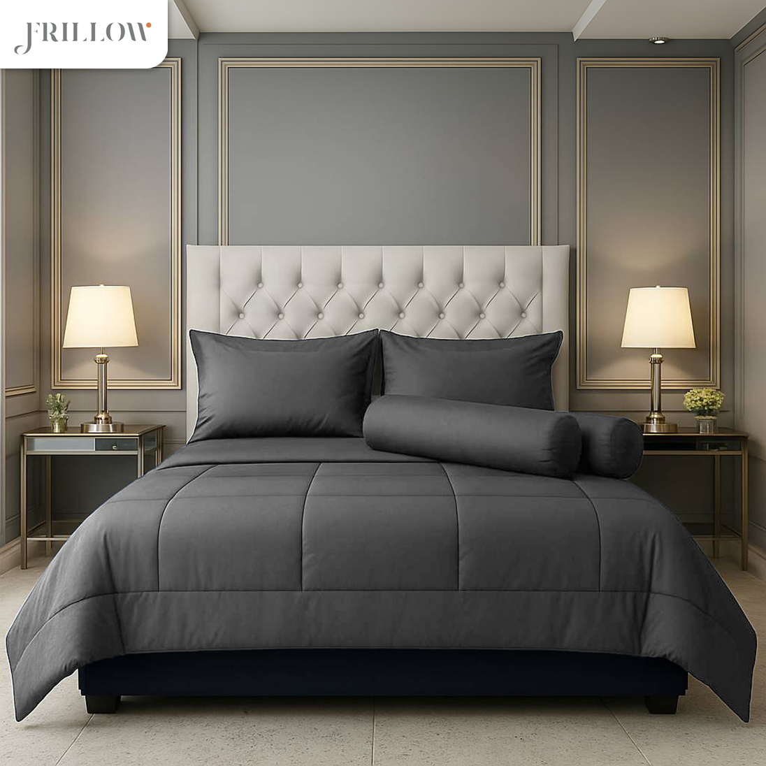 ชุดผ้าปูที่นอน 3.5ฟุต 4 ชิ้น FRILLOW 720TC COTTON SILK สี  เทาเข้ม _3