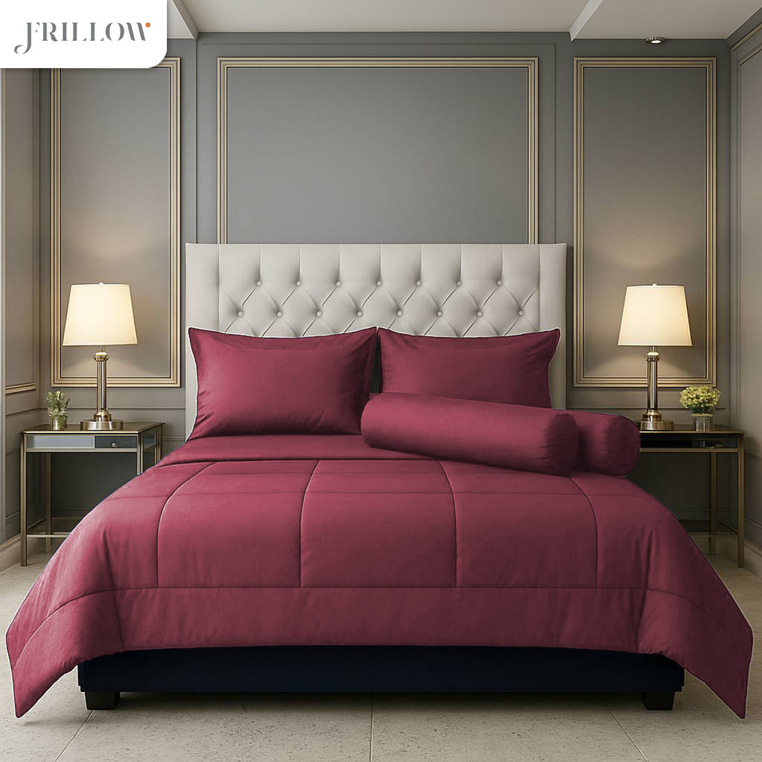ชุดผ้าปูที่นอน 3.5ฟุต 4 ชิ้น FRILLOW 720TC COTTON SILK สี  LOVE BURGUNDY_3