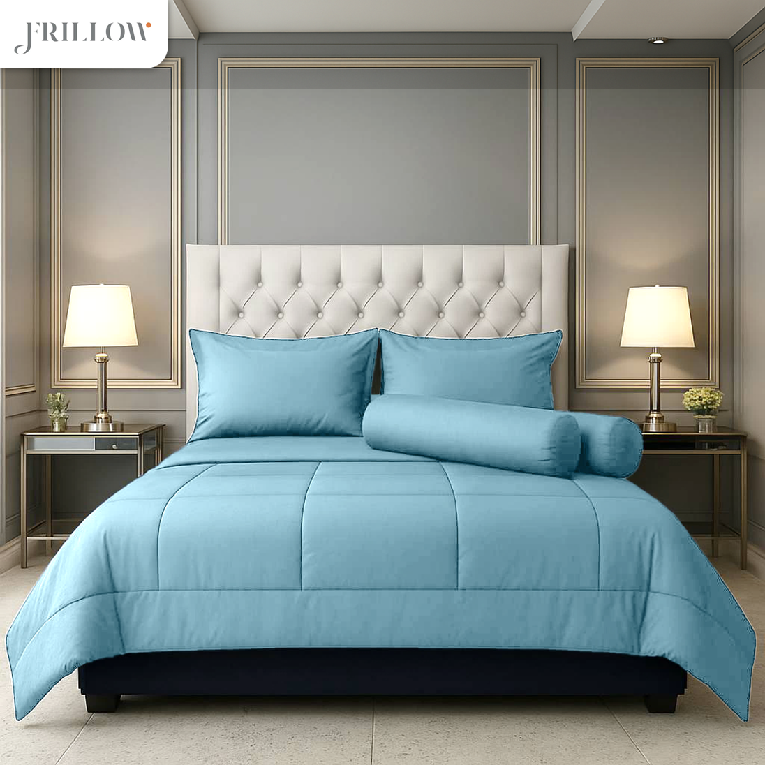 ชุดผ้าปูที่นอน 3.5ฟุต 4 ชิ้น FRILLOW 720TC COTTON SILK สี  DAWN BLUE_3
