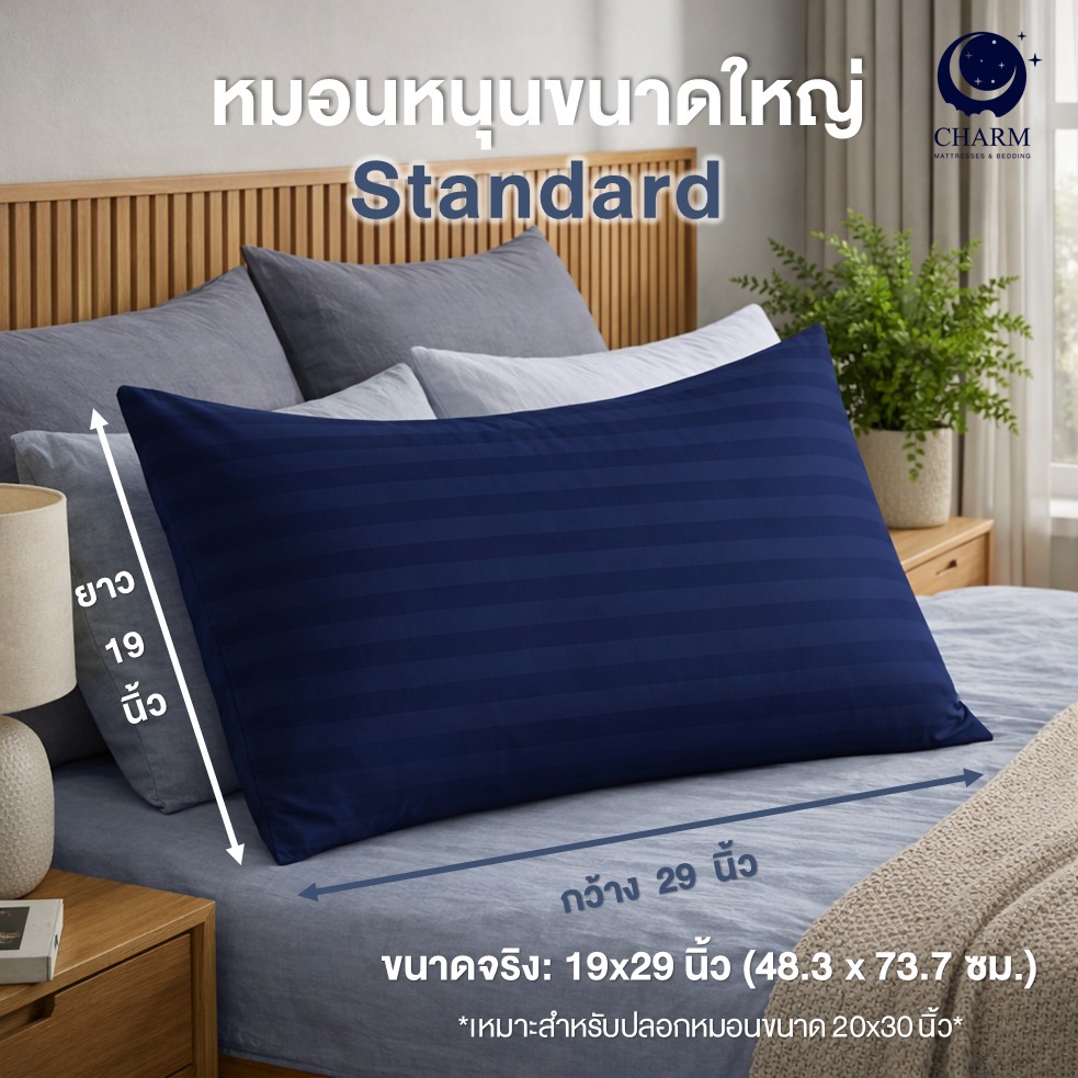 หมอนหนุน CHARM SWEET DREAM ซื้อ 1 แถม 1 หมอนนุ่มเด้ง สไตล์โรงแรม 19X29 นิ้ว 1,000 กรัม สี STEEL BLUE_3
