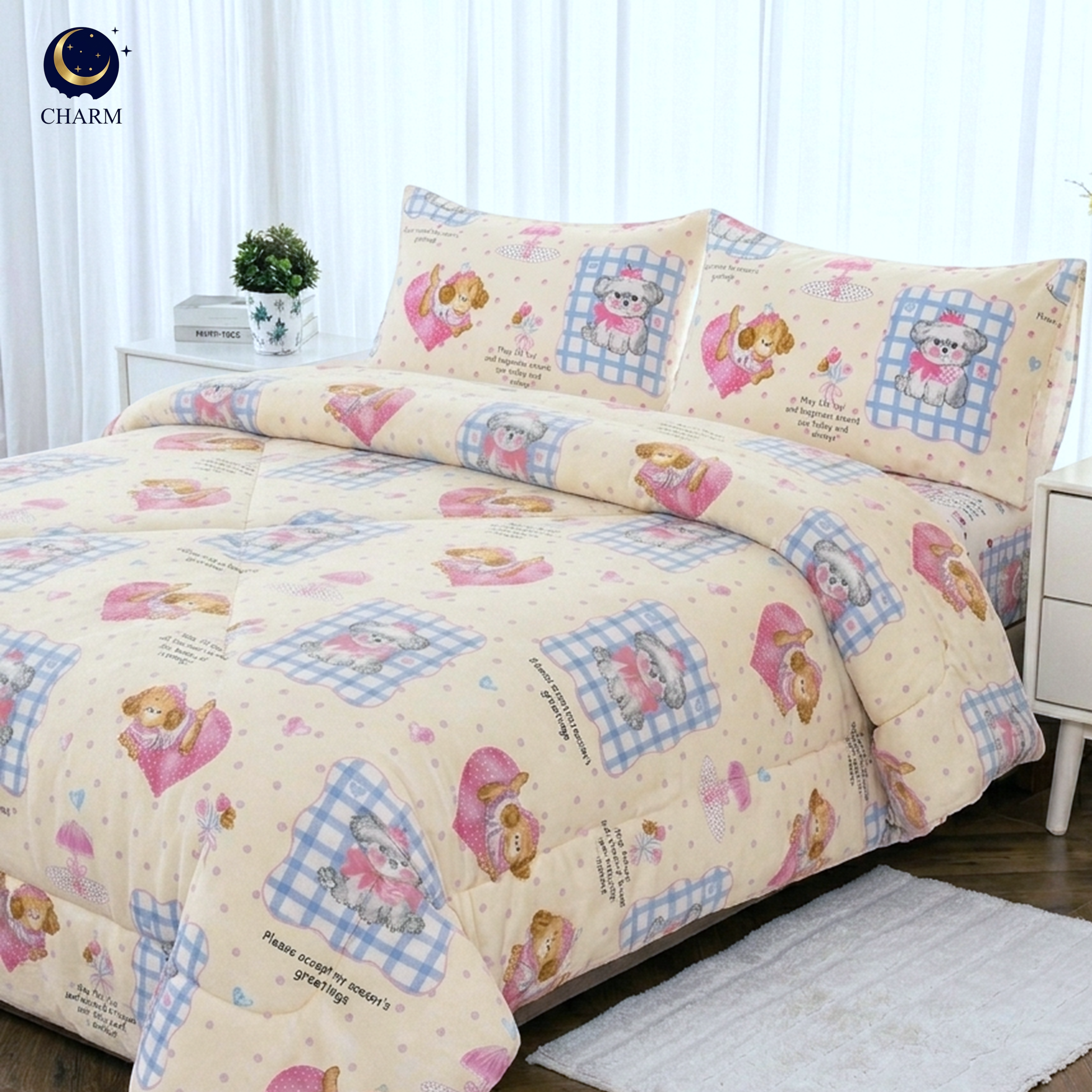 ผ้าห่มนวม CHARM คอลเลคชั่น DREAMY 5 FT SIZE 160×210 ซม. ลาย PUPPY LOVE_3