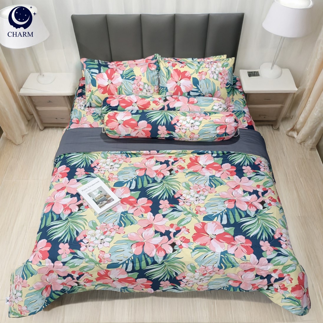 ชุดผ้าปูที่นอน 5 ฟุต 6 ชิ้น CHARM สี FLORAL TWO TONE คอลเลคชั่น CLASSIC_5