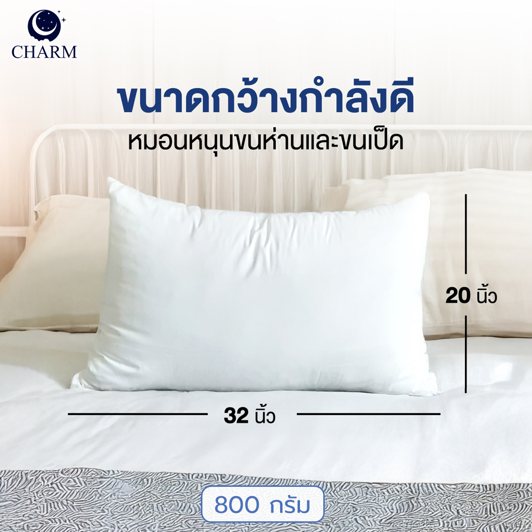 CHARM หมอนหนุน รุ่น AEROPLUSH ขนาด 20X32 นิ้ว ไมโครเจล DOWN ALTERNATIVE 800 กรัม นุ่มแน่น ระดับโรงแรม_6