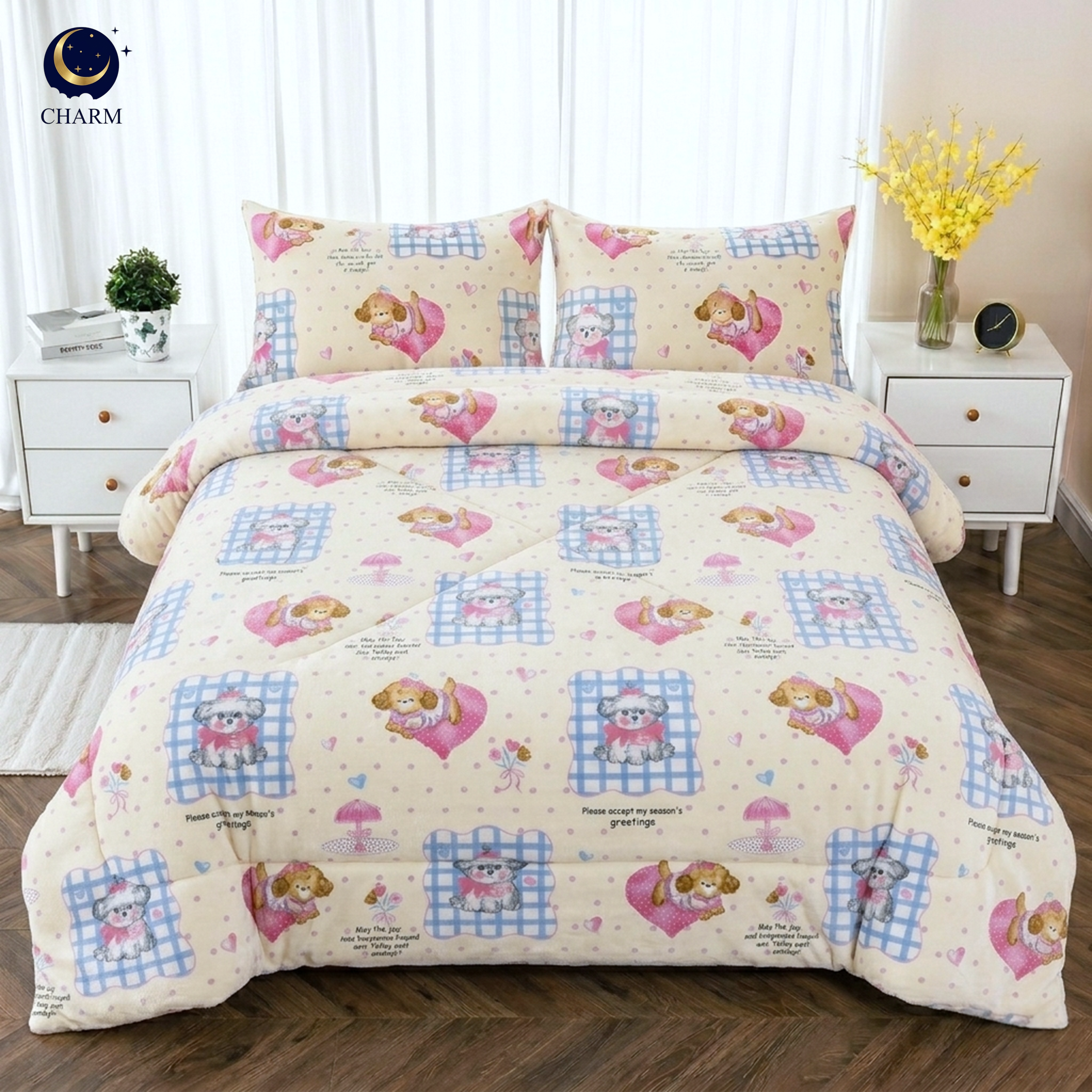 ผ้าห่มนวม CHARM คอลเลคชั่น DREAMY 6 FT SIZE 190×228 ซม. ลาย PUPPY LOVE_7