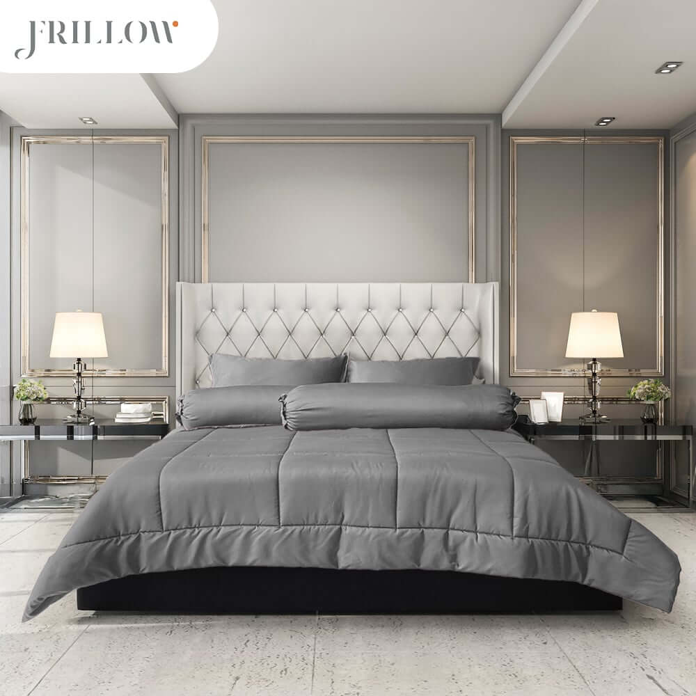 ชุดผ้าปูที่นอน 6ฟุต 6 ชิ้น FRILLOW สี Sliver Grey 720TC Cotton Silk_0