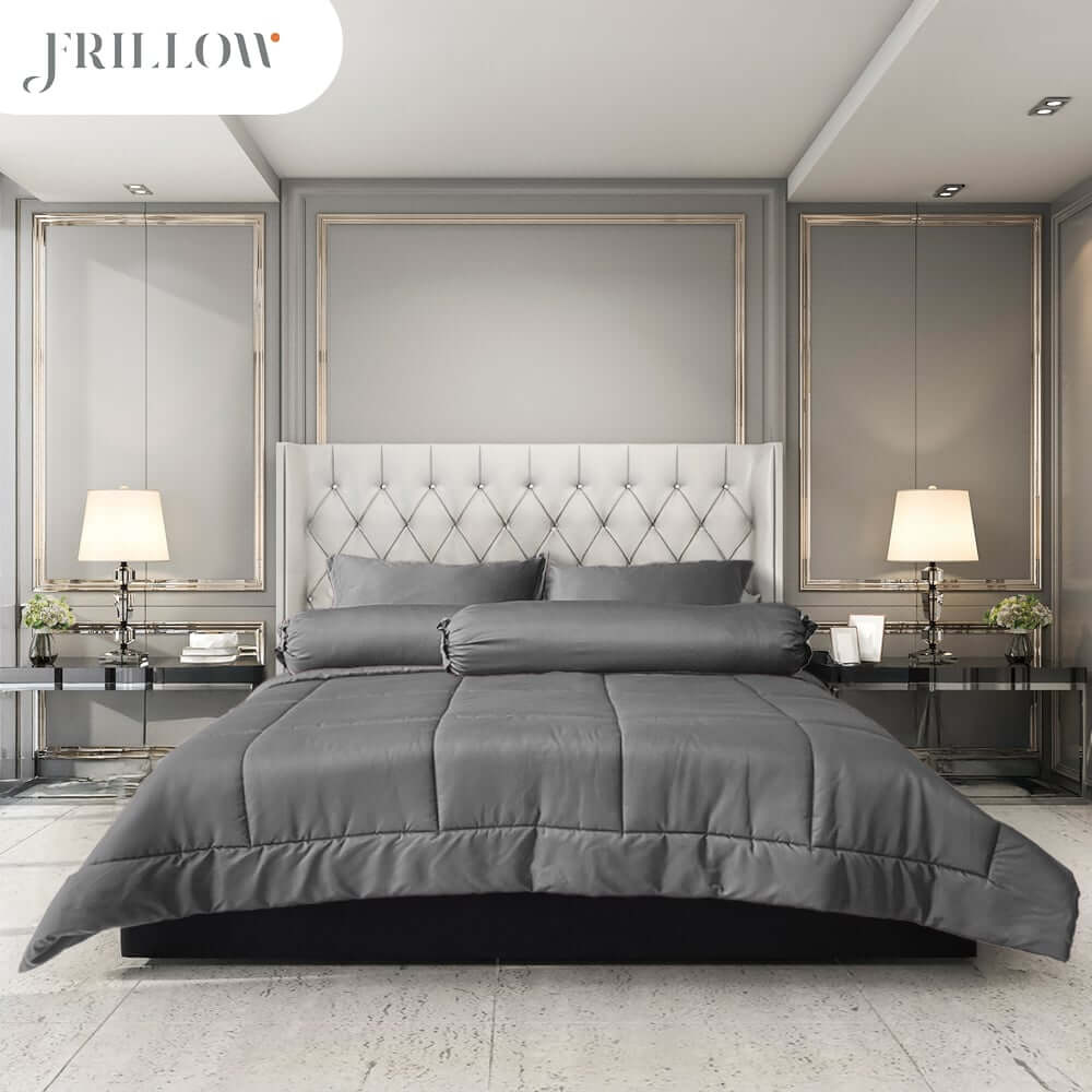 ชุดผ้าปูที่นอน 5ฟุต 6 ชิ้น FRILLOW สี เทาเข้ม 720TC Cotton Silk_0