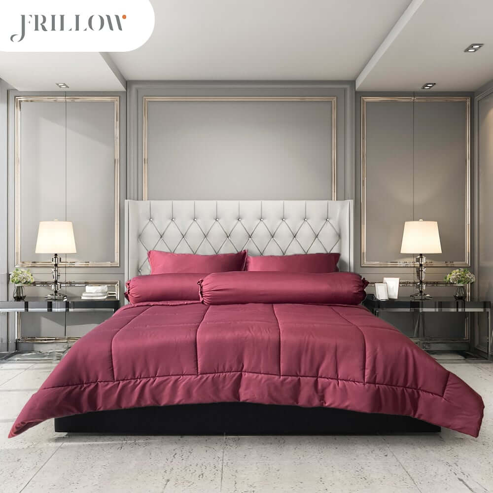 ชุดผ้าปูที่นอน 6ฟุต 6 ชิ้น FRILLOW สี Love Burgundy 720TC Cotton Silk _0