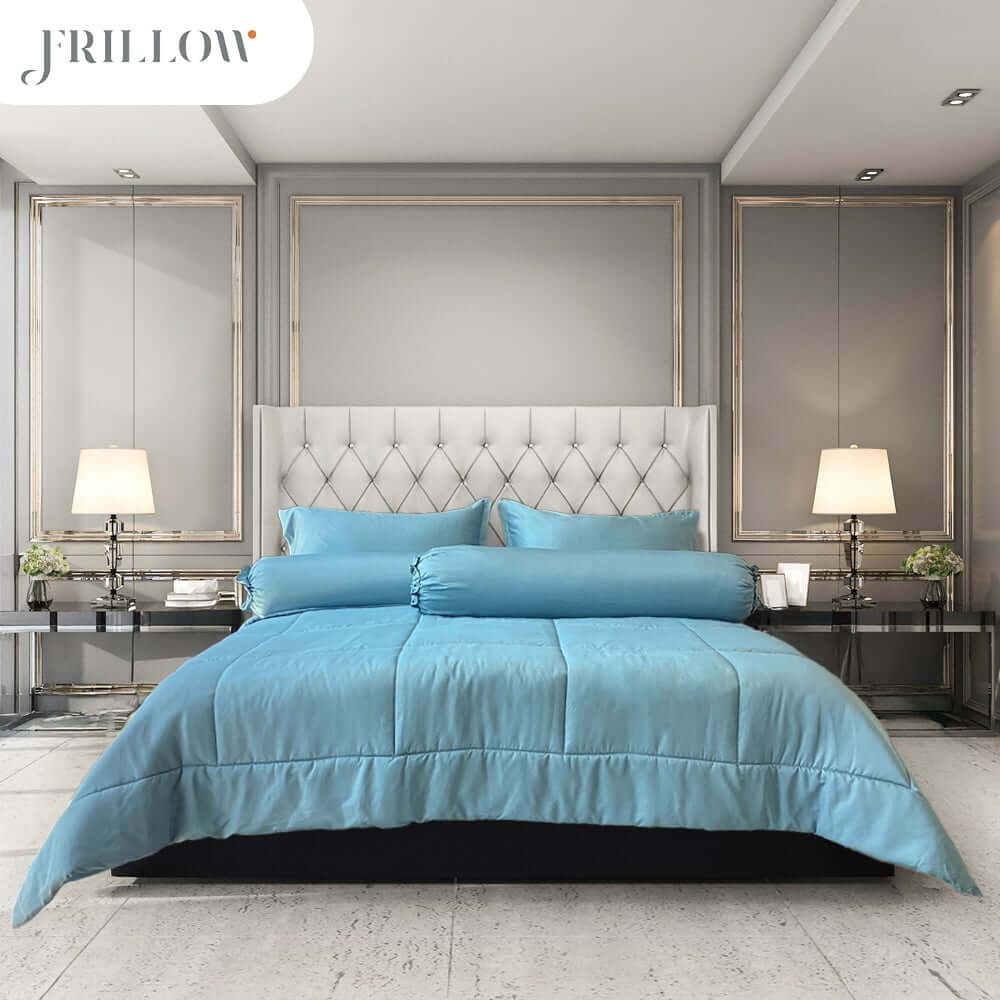 ชุดผ้าปูที่นอน 6ฟุต 6 ชิ้น FRILLOW สี Dawn Blue 720TC Cotton Silk_0