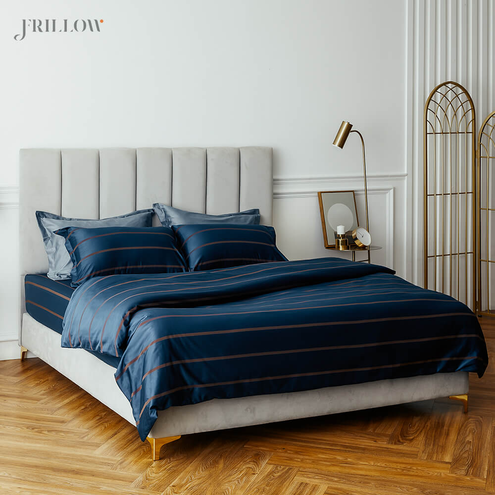 ชุดปลอกผ้านวมและผ้าปูที่นอนพรีเมียม 5ฟุต 3ชิ้น FRILLOW The Superiority สี Midnight Blue 800 เส้นด้าย_0