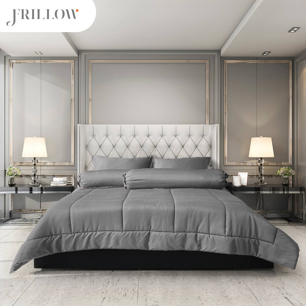 ชุดผ้าปูที่นอน 6ฟุต 6 ชิ้น FRILLOW สี Sliver Grey 720TC Cotton Silk_1