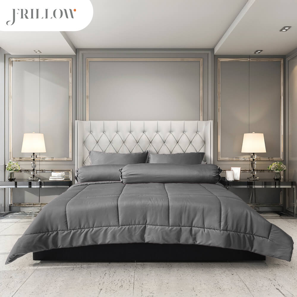 ชุดผ้าปูที่นอน 6ฟุต 6 ชิ้น FRILLOW สี เทาเข้ม 720TC Cotton Silk_1
