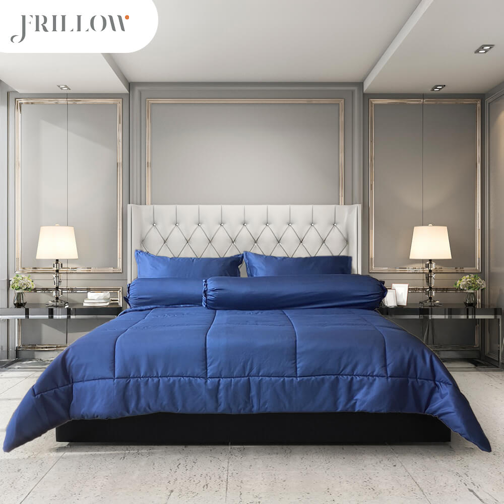 ชุดผ้าปูที่นอน 6ฟุต 6 ชิ้น FRILLOW สี น้ำเงิน 720TC Cotton Silk _1
