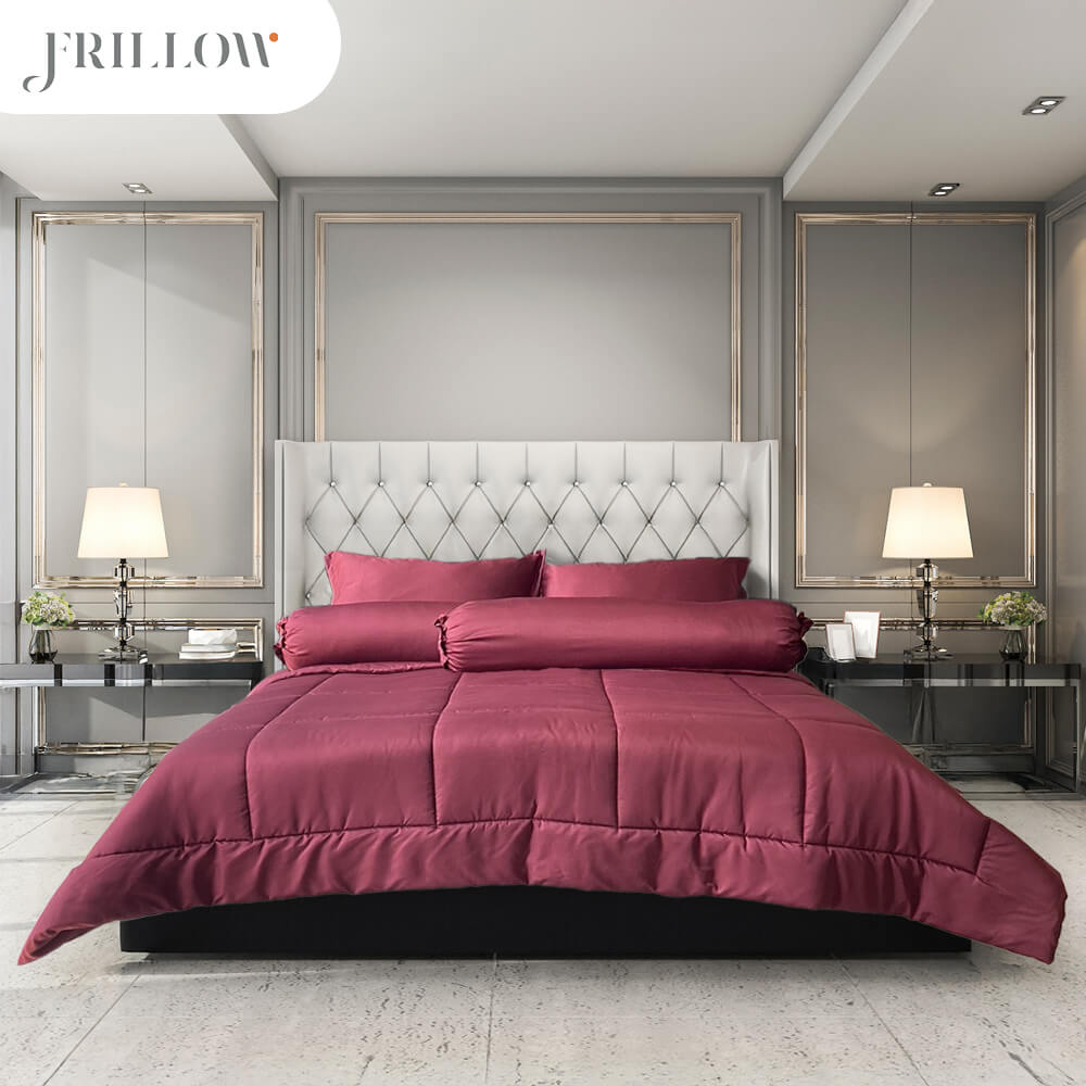 ชุดผ้าปูที่นอน 6ฟุต 6 ชิ้น FRILLOW สี Love Burgundy 720TC Cotton Silk _1