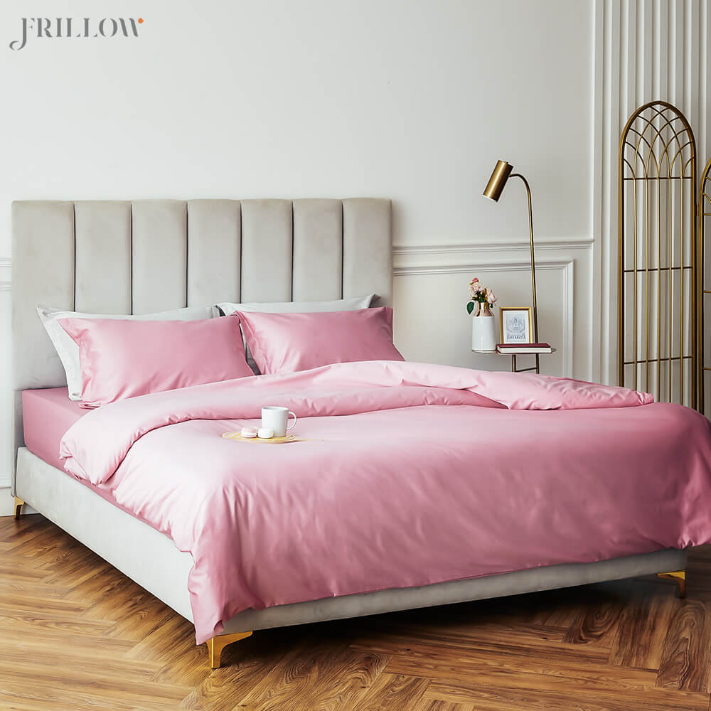 ชุดปลอกผ้านวมและผ้าปูที่นอนพรีเมียม ปลอกผ้านวม 100x90 นิ้ว FRILLOW The Signature สี Bright Pink 800 เส้นด้าย_1